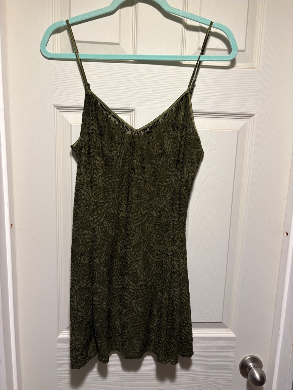 Victoria's Secret Olive Green Lace-Detail Slip Dress